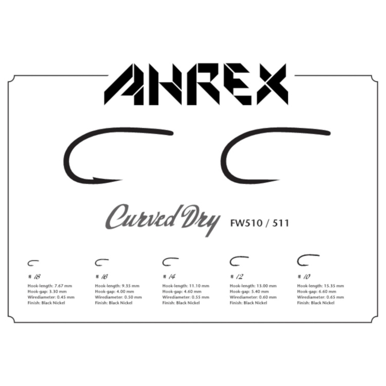 Ahrex Fw511 Curved Dry Hook Barbless #16 Trout Fly Tying Hooks